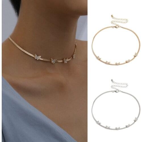 Butterfly Chain Choker Simple Snake Chain Clavicle Necklace Pendant Choker Clavicle Choker Women Jewelry Accessories