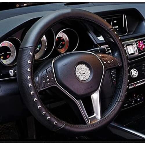 Car Steering Wheel Cover with Decorative Rivet for Vehicles SUV, Breathable, Anti-Slip,Universal 15 Inch