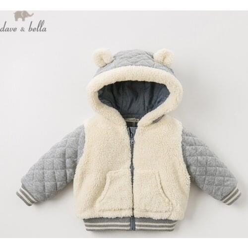 DBA10921 dave bella winter baby boys hooded pockets coat infant padded jacket children high quality coat kids padded outerwear