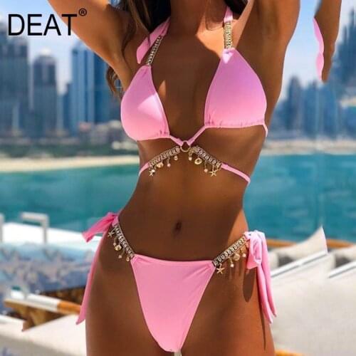 DEAT 2021 Summer Sexy Diamonds Swimming Wear Bikini Two Piece Set Women MI354