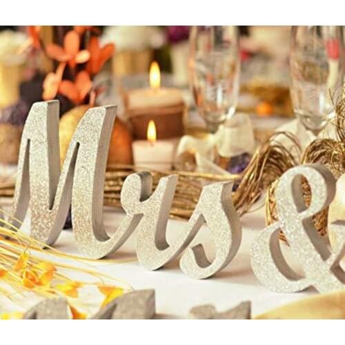 Wooden Mr & Mrs Wedding Sign Gold Glitter Wedding Letter Table Sign Sweetheart Table Decorations For Party Signs Art Craft Wood