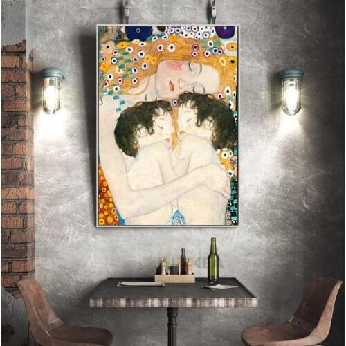 Gustav Klimt Home Decor Modular Wall Art Prints Pictures Mother Love Twins Baby Painting Nordic Style Canvas Poster Living Room