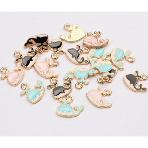 Zinc Alloy Enamel Charms Mini Cute Whale Dolphin Fish Enamel Charms 12mm 50pcs/lot For DIY Jewelry Making Finding Accessories