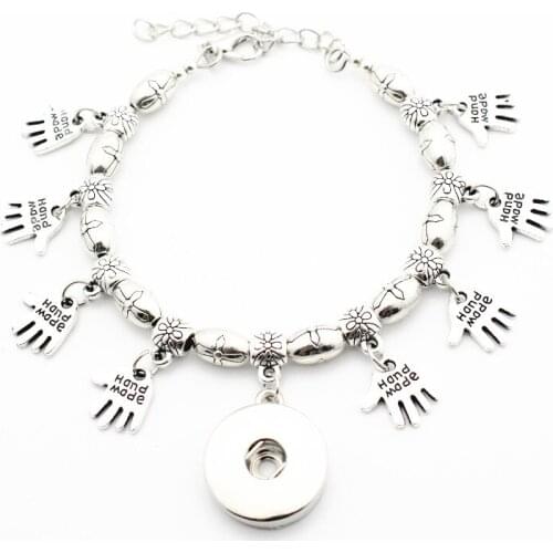 Hot Sale 1pcs Cross Bead Snap Buttons Bracelet Adjustable 18mm Metal Snap Button Bangles With Hand Made Charms DIY Jewelry
