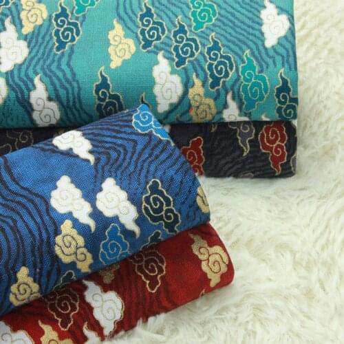 Half Yard Import Cotton Linen Fabric Japanese Soft Breeze Gilt Clouds Print, Handmade DIY Patchwork Bag Cloth A701