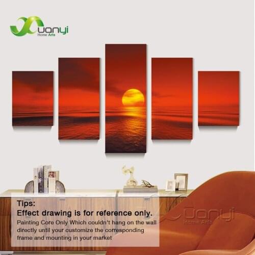 Sunrise Seascape Paintings 5 Panel Modern Art Painting Home Decor Modular Picture For Bedroom Sunrise Sunset Painting Unframed