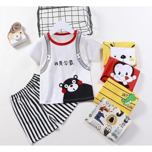 2021 New Arrival Cartoon Bear Toddler Boys Clothing Sets Kids Girls Outfits Cotton O-neck Short Pullover + Shorts Two-piece Suit