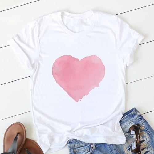 Summer Casual Short Sleeve O Neck T-shirt Fashion Ladies Shirt Tops Korean Style Tee Love Heart Printed Women T shirt