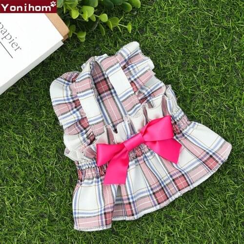 Fashion Plaid Bow Skirt Pet Clothes Cat and Dog Clothes Teddy Bichon Pet Dress Cat Skirt Girl Dog Clothes Puppy Dress Clothes