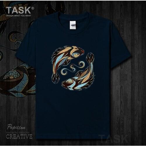 Fish animal illustration men t-shirt Pisces personality print short sleeve clothes cotton Harajuku O-Neck Tees Streetwear 0002