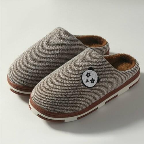 Mens Winter Warm Antiskid Indoor Simple Slipper Womens Stripe Print Lovely Shoes Female And Male Couple Cotton Fabric Slipper