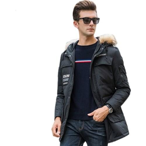 Mens Down Jacket Long Coat Autumn Winter Jacket Men Hooded Fur Collar Parka Jackets Doudoune Homme J1601023F KJ873