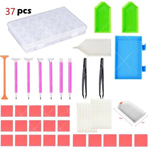 37 Pieces Set Diamond Painting Storage box Cross Stitch Tools Kit Tweezers Pen Tray Glue Diamond Painting Accessoires Cross Stit