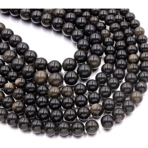 Natural golden obsidian shiny stone beads smooth round needlework bundle Bead For Jewelry Making DIY women Bracelet Necklace