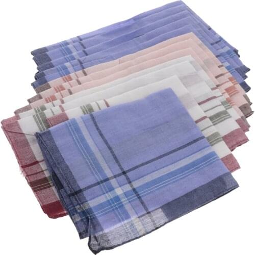 12 Pieces Men Assorted Cotton Pocket Handkerchiefs Plaid Print Pocket Square Soft Wedding Party Vintage Hanky Hankies for Men