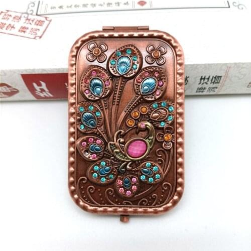 New Year Gifts Birds Design Double Side Metal Mirror Travel Gift with Dust Bag