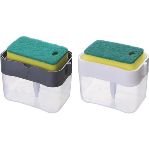Portable Detergent Dispenser Set for Kitchen Dish Soap Box with Sponge Holder Hand Press Liquid Dispensing Tools
