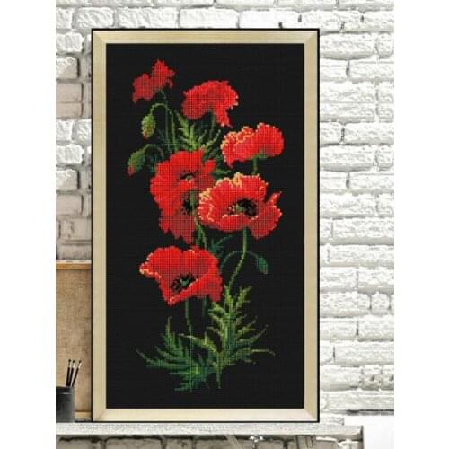 Red poppy flowers cross stitch package plant sets aida 18ct 14ct 11ct black cloth people kit embroidery DIY handmade needlework