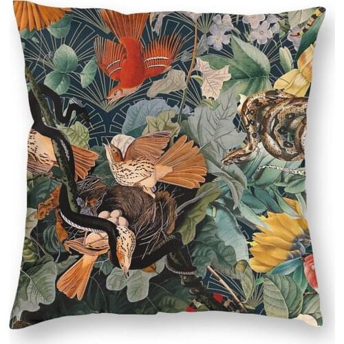 Birds And Snakes Pillowcase Home Decorative Nature Floral Cushion Cover Throw Pillow for Sofa Polyester Double-sided Printing