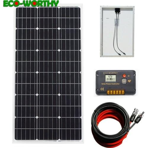 ECOworthy 100W solar power system: 100W mono solar power panel & 20A LCD controller & 5m black red cables charge FOR 12V battery