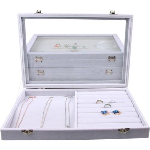 Stackable Jewelry Case Velvet Jewelry Storage Box Earring Display Case Necklace Holder Gift Boxes For Jewellery Ring Organizer