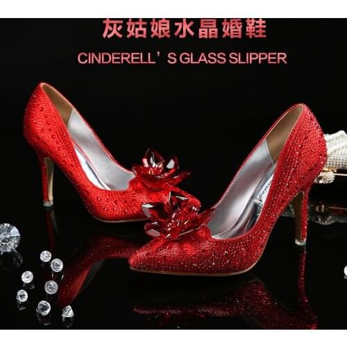 European Wedding Shoes Female Rhinestone Crystal Shoes Stiletto Pointed Red Bridal Shoes Fashion Bridesmaid High Heel2020 34-43