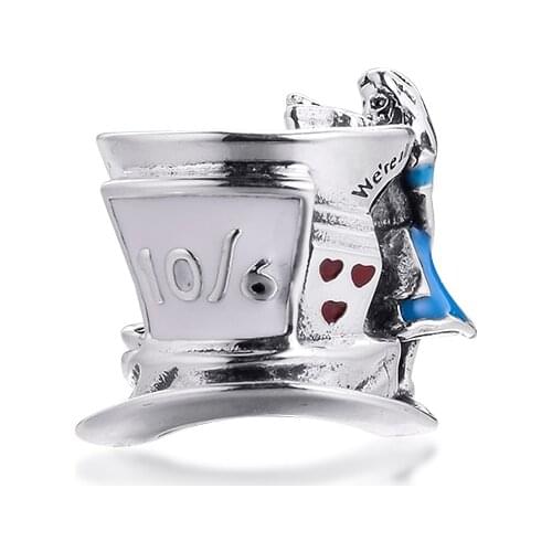 Spring Alice The Mad Hatters Tea Party Charm Fits Snake Chain Bracelets & Bangle Sterling Silver Beads For Jewelry Making Charms