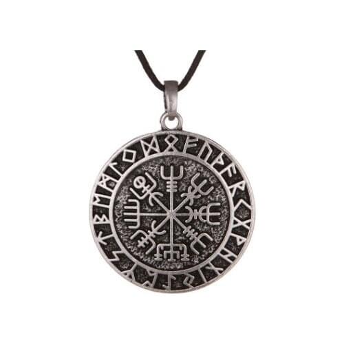 Vintage Viking Runes Necklace Compass Pendant Necklace Odins Symbol of Norse Rune Amulet Jewelry