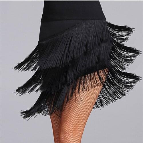 2019 Latin Dance Skirt Sexy Women Top Costume Samba Tango Layers Tassels Dresses Competition Performance Salsa Lady Latin Skirts