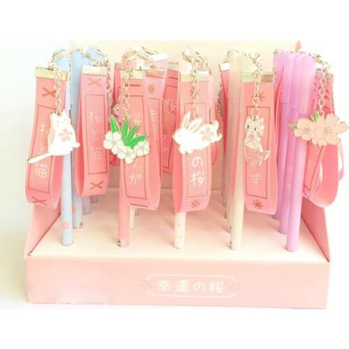 Z18 Romantic Pink Style Sakura Ribbon Gel Pen Rollerball Signing Pen School Office Supply Stationery 0.5mm Black Ink