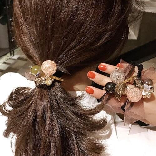 Flower Crystal Ball Hair Ties Chic Scrunchie Girl Hair Accessories Candy Color Hair Gum Ponytail Holder Female Elastic Hair Band