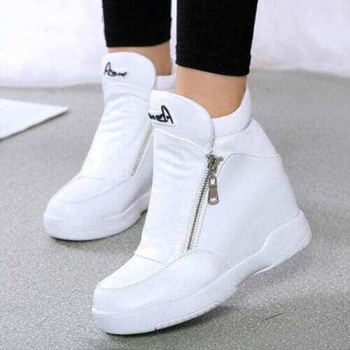Comemore Winter Fur Sneakers Platform Woman Autumn High Top Female Casual Shoes Wedge Side Zipper Fashion Warm Snow Sneakers