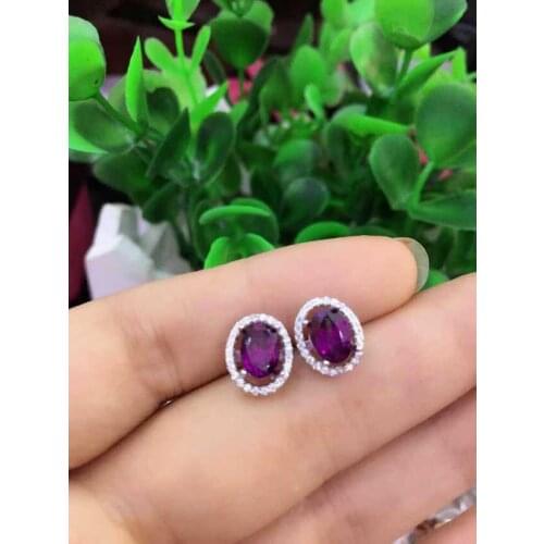 Natural garnet stone earrings 925 silver Natural gemstone earring women Classic elegant fashion fine Earrings