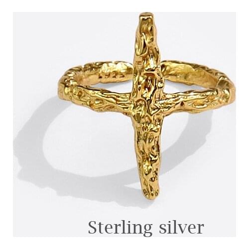 Season Gate 925 Sterling Silver Trendy Cross Retro ins Adjustable Size Open Ring For Women SR205