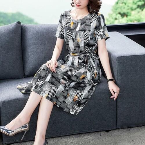 2021 Vintage Gray Print Mulberry Silk Midi Dress Summer Fashion 4XL Plus Size Runway Dress Elegant Women Bodycon Party Vestidos
