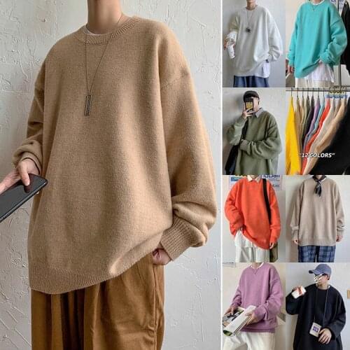 Winter Thickened Crew Neck Knitted Sweater Solid Color Knitwear Couples Coat Pullover Men Clothes