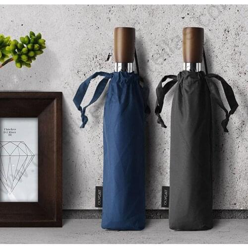 115cm 75T steel three fold auto open&auto clos black coating 5times anti-uv business umbrella aluminium windproof wood parasol