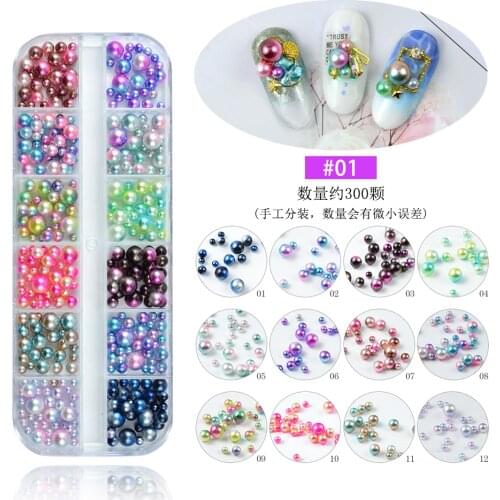 12 Grids Mix Nail Rivets Bar AB Rhinestones Punk Studs Nails Sequins Stones Mermaid Pearl Bead Caviar 3D Nails Art Decorations