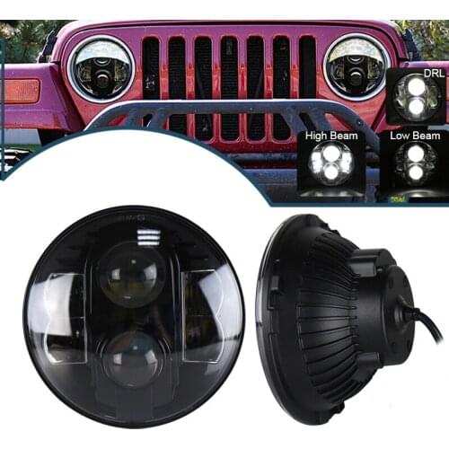 2PCS 7" Round LED Projector Headlight Hi Low Headlamp For Jeep Wrangler JK TJ LJ For Lada Niva For Land Rover Defender 90 110
