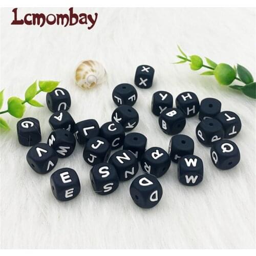 200Pc Black Silicone letters Beads Baby Teether Beads For Personalized Name DIY rodent Chewing Alphabet Bead