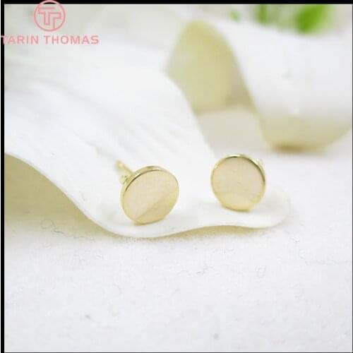 10PCS 6x6MM 24K Gold Color Brass With Hooks Hole Round Stud Earrings Pins High Quality Jewellery Accessories