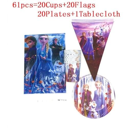 31pcs/61Pcs Disney Frozen 2 Anna Elsa party Flags cups plates tablecloth Frozen birthday party decorations tableware supplies