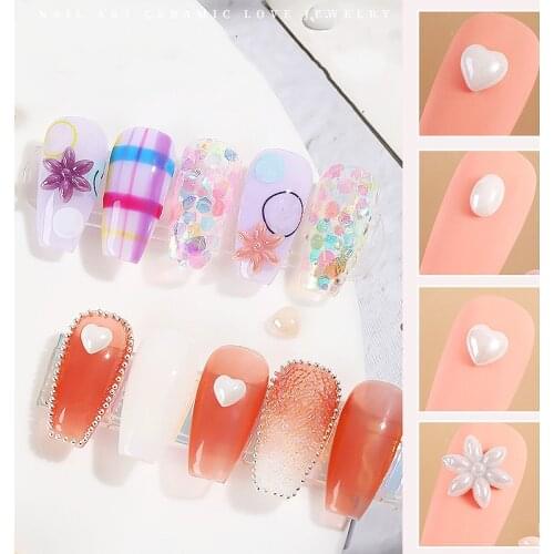 50PCS/Bag Crystal Diamond Heart Ceramic Peach Heart Love Flower Color Flat Pearl Mix Symphony Shining New Nail Art Decorati