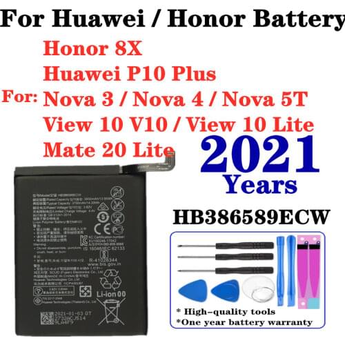 2021Years 3750mAh HB386589ECW Battery For Huawei P10 plus Mate 20 Lite Honor 8X Nova 3 / 4 / 5T View V10 / 10 Lite Phone Battery