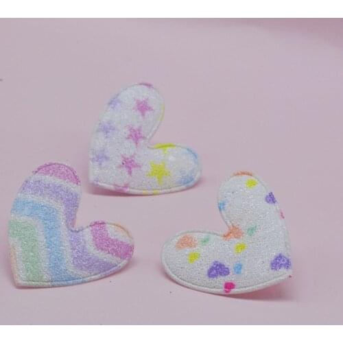 30Pcs/lot 5*4.5cm Padded Glitter Cloth Heart Appliques for DIY Hat Clothes Leggings Sewing Supplies Headwear Decoration