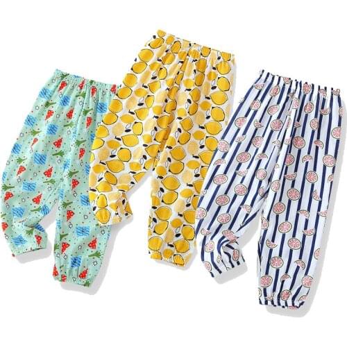 Childrens Clothing Girls Cotton Linen New Summer Kid Boy Cartoon Printing Mosquito Loose Long Pants Baby Clothes for Teenagers