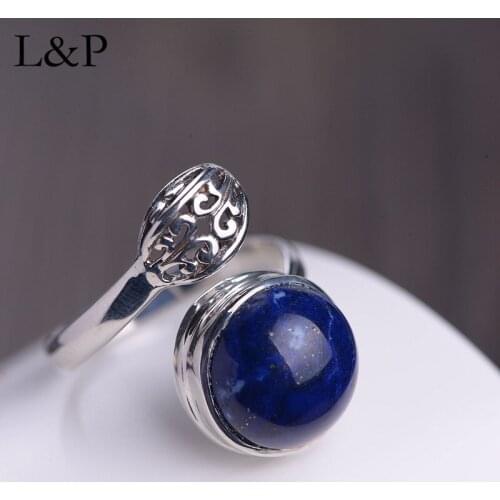 Elegant Original Lapis Gemstone Rings For Women Real 925 Sterling Silver Jewelry Retro Ring Anniversary Gift Adjustable Ring