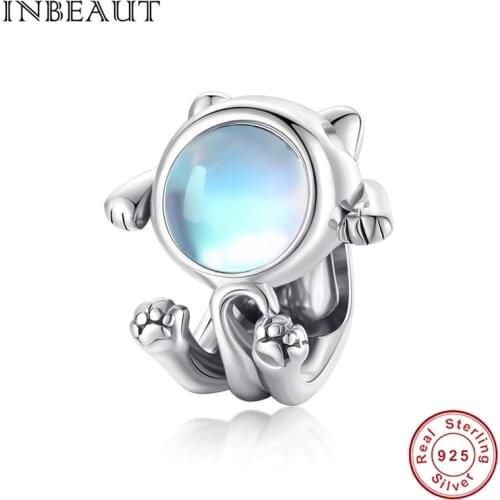 INBEAUT Mysterious space cat 925 sterling silver metal beads cute cat roaming space bracelet charm or woman jewelry making