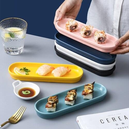Ceramic Long Sushi Plate Breakfast Snack Dessert Plate Snack Sashimi Plate Table Decoration Kitchen Storage Supplies