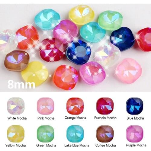 New 8mm Glass Mocha Nail Art Rhinestone Square Strass Polished Charm Design Accessories Jewelry Nail Decoration